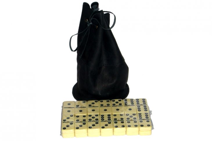 Домино профессиональное D6 в черном мешочке из телячьей кожи