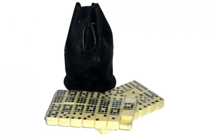 Домино профессиональное D9 в черном мешочке из телячьей кожи