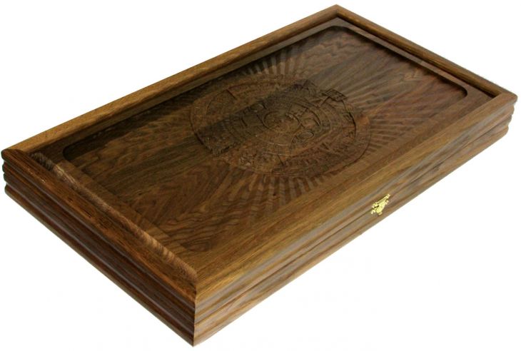 Резные объемные нарды+шашки русского размера из массива мореного дуба "Календарь Майя"