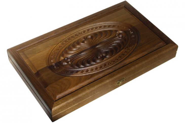 Резные дорожные нарды из массива мореного дуба без ложемента