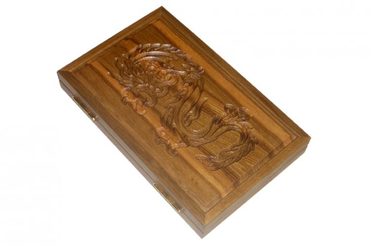 Резные дорожные нарды из массива натурального дуба "Дракон"