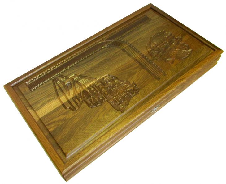 Резные нарды из массива мореного дуба "Железнодорожные"