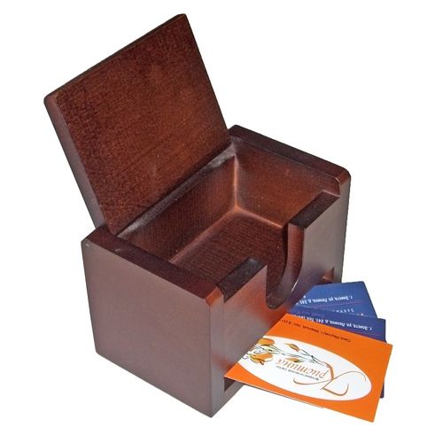 Настольная Шкатулка для визитных карточек из массива березы, тонированной под орех