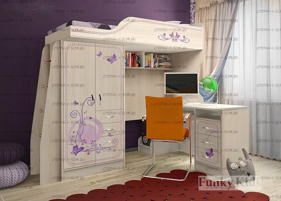 Кровать-чердак 4/1 со столом 13/1 Фанки Кидз Лилак