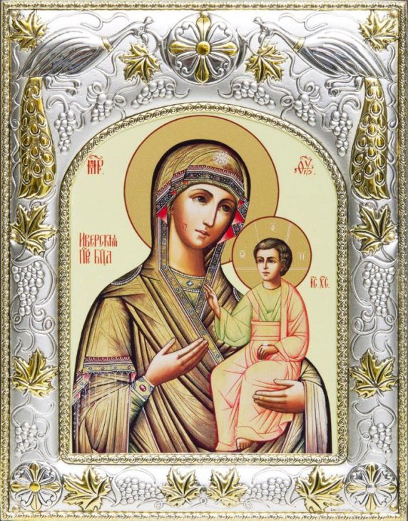 Серебряная икона Божья Матерь Иверская (14*18 см, гальванопластика, Россия-Италия)