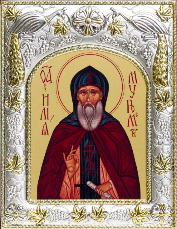 Серебряная икона именная Илия Муромец (14*18 см, гальванопластика, Россия-Италия)