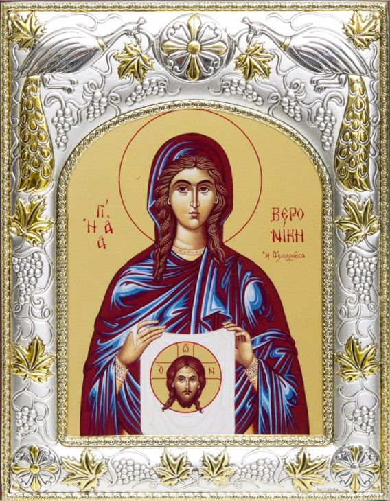 Серебряная икона именная Вероника (14*18 см, гальванопластика, Россия-Италия)