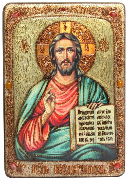 Большая подарочная икона "Господь Вседержитель" на мореном дубе