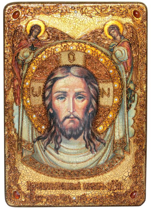 Большая подарочная икона "Спас Нерукотворный" на мореном дубе