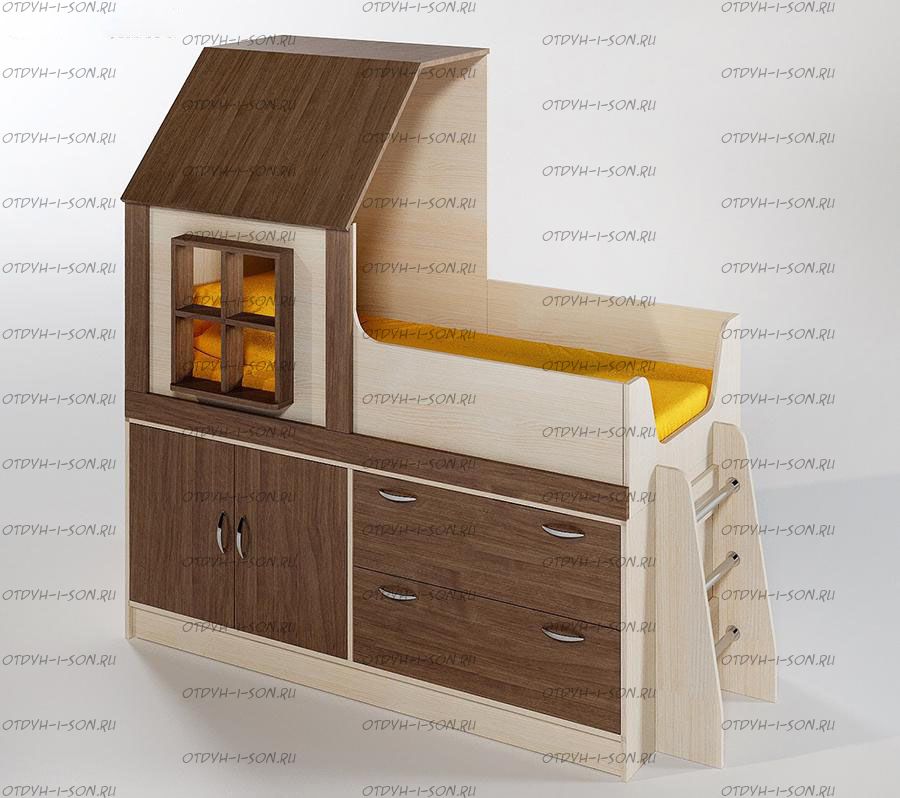 Кровать-чердак Фанки Кидз Домик, арт. 9/2 + лестница 13/54 (70х160)