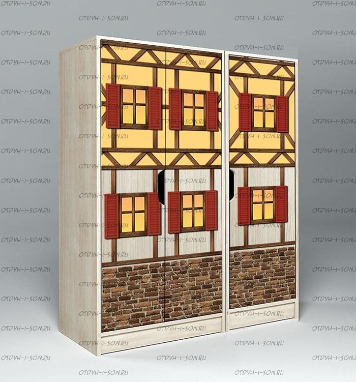 Шкаф 3-дверный низкий Фанки Кидз Домик, арт. 23/4+23/5 (99х52х131)