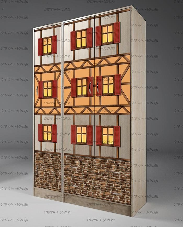 Шкаф 3-дверный Фанки Кидз Домик, арт. 13/10+13/3 (114х52х200)