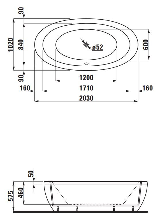 Отдельностоящая ванна Laufen IL Bagno Alessi One 203x102 схема 1