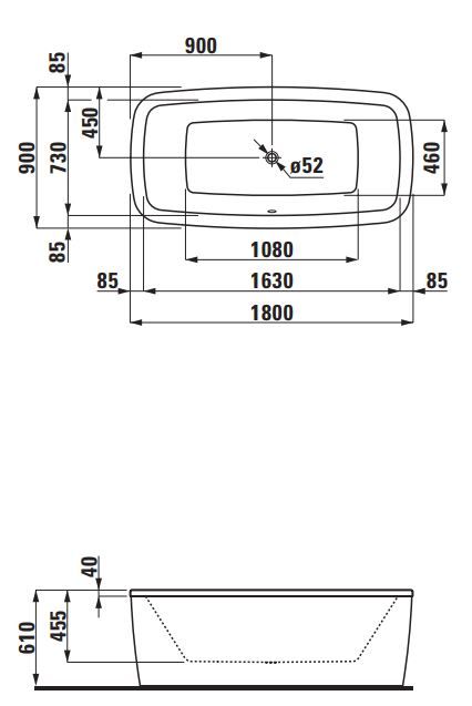 Акриловая ванна Laufen Palomba 180х90 2.3180.0 схема 3