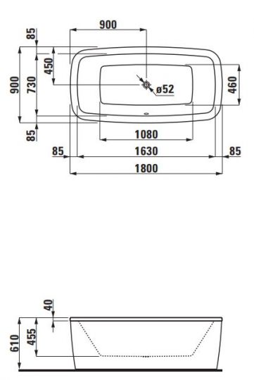 Акриловая ванна Laufen Palomba 180х90 2.3180.0 схема 3