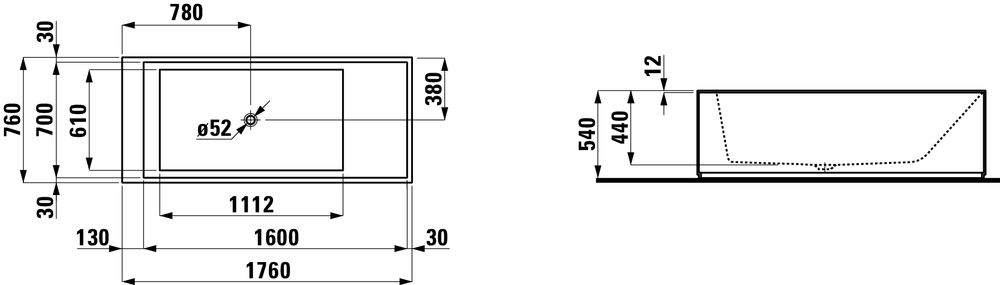 Ванна с подсветкой Laufen Kartell 176x76 2.2233.2 схема 3