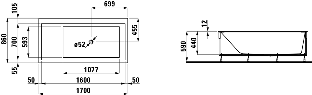 Ванна с подсветкой Laufen Kartell 170x86 2.2333.1 схема 2