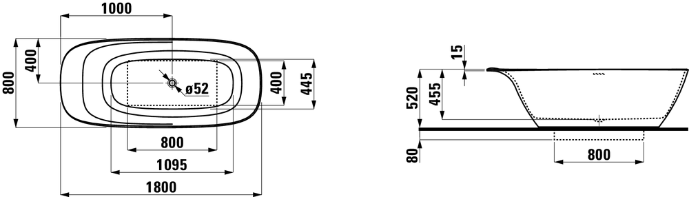 Керамическая ванна Laufen Ino 180х80 2.3030.2 схема 3