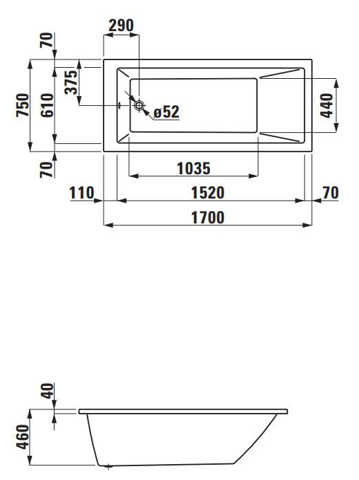 Ванна Laufen Pro 170x75 2.3195.0 схема 1