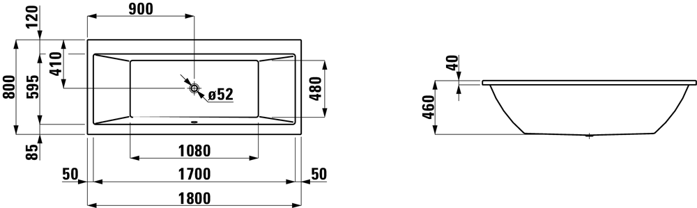 Акриловая ванна Laufen Pro 180х80 2.3295.0 схема 2