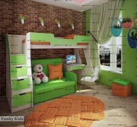 Кровать-чердак с диваном и с рабочей зоной Фанки Кидз 23 (арт.23/1 + 23/2 + бланес-2)