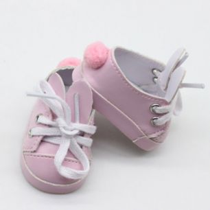 Обувь для кукол 5 см - туфли розовые с ушками и помпоном