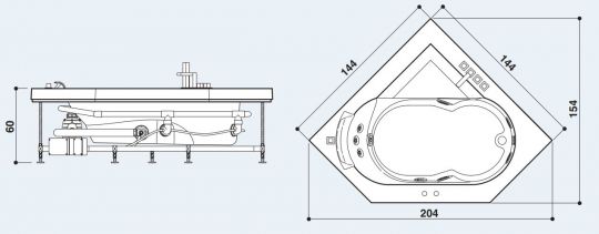 Ванна с подсветкой Jacuzzi Aura Corner 140 Corian 144x144 схема 3