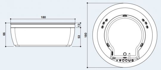 Ванна с подсветкой Jacuzzi Nova Wood 180x180 схема 2