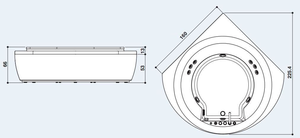 Угловая ванна с гидромассажем Jacuzzi Nova Corner Stone 160x160 схема 2