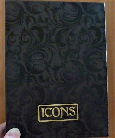 Коробка для иконы коричневого цвета с узорами и надписью Icons