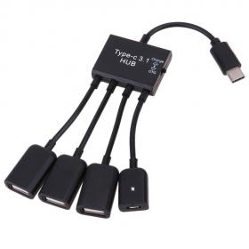 Переходник OTG Hub USB Type-C - USB 2.0 (3 порта) с доп.питанием