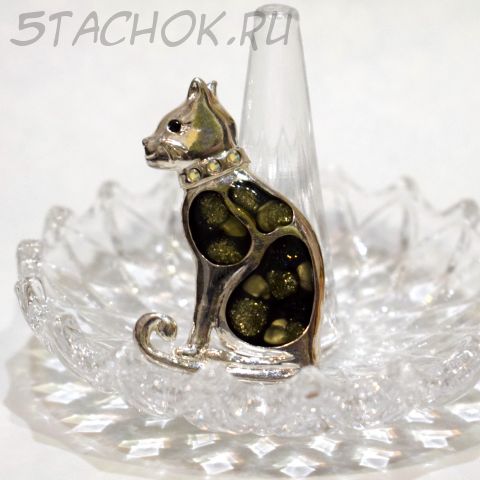 Брошь "Бенгальская кошка" цвет серебра (KC США)