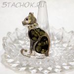 Брошь "Бенгальская кошка" цвет серебра (KC США)