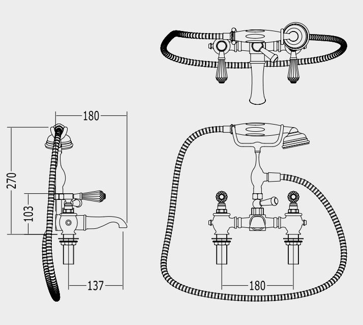 Смеситель для ванны и душа Devon&Devon Antique Precious Lever adapl30 схема 1