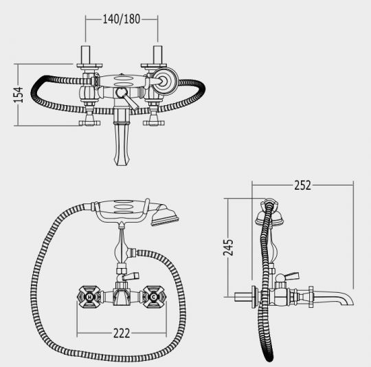 Смеситель для ванны и душа Devon&Devon Jubilee Black Cross adjBCS34 схема 1