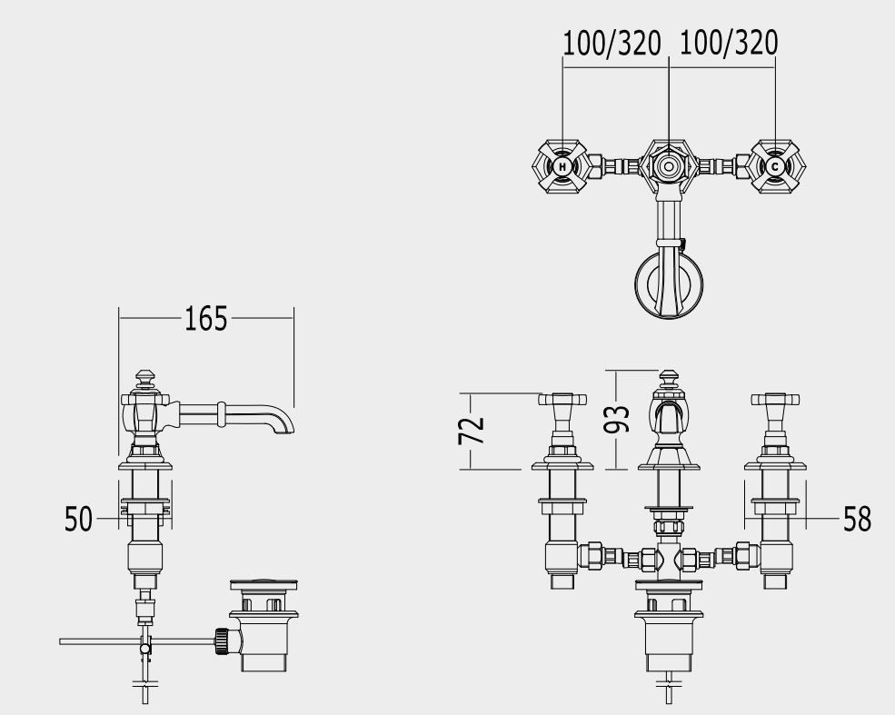 Devon&Devon Jubilee Black Cross смеситель для раковины adjBCS15 схема 1