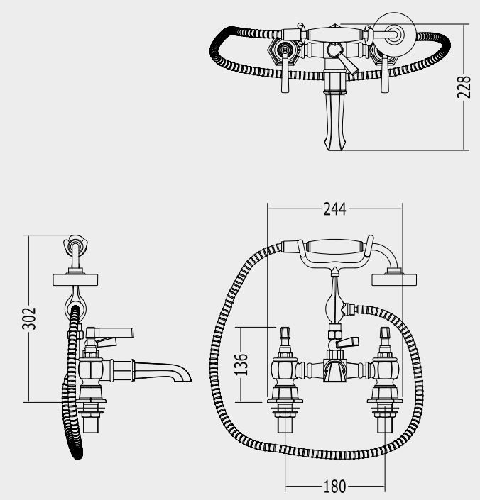 Смеситель для ванны и душа Devon&Devon Jubilee Black Lever adjbl30 схема 1