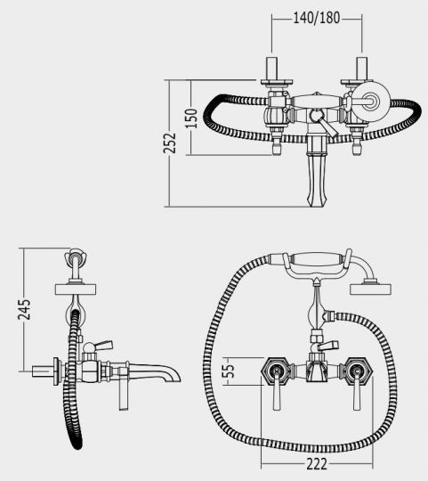 Смеситель для ванны и душа Devon&Devon Jubilee Black Lever adjbl34 ФОТО