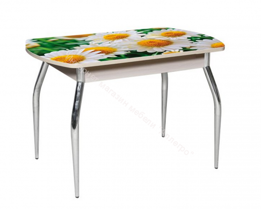 Стол раздвижной "Грация" (1,45) Беленый дуб/Фотопечать Ромашки