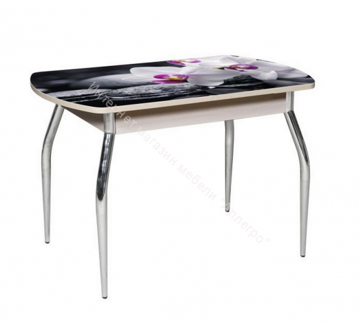 Стол раздвижной "Грация" (1,45) Беленый дуб/Фотопечать орхидея белая