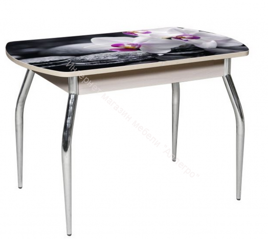 Стол раздвижной "Грация" (1,45) Беленый дуб/Фотопечать орхидея белая