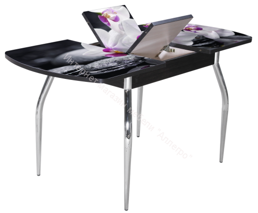 Стол раздвижной "Грация" (1,45) Беленый дуб/Фотопечать орхидея белая