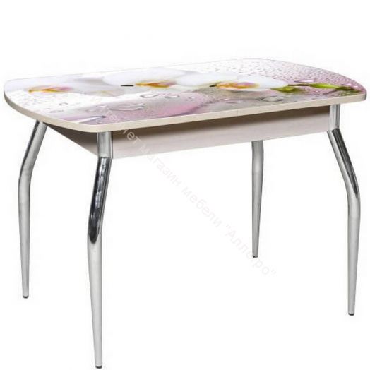 Стол раздвижной "Грация" (1,45) Беленый дуб/Фотопечать Орхидея розовая