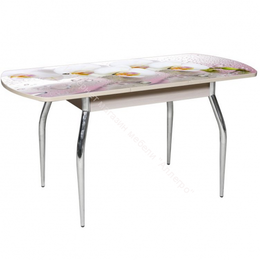 Стол раздвижной "Грация" (1,45) Беленый дуб/Фотопечать Орхидея розовая