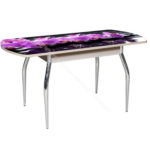 Стол раздвижной "Грация" (1,45) Беленый дуб/Фотопечать орхидея сиреневая