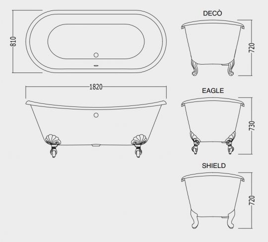 Чугунная ванна Devon&Devon Admiral Lux на ножках 182x80 схема 1