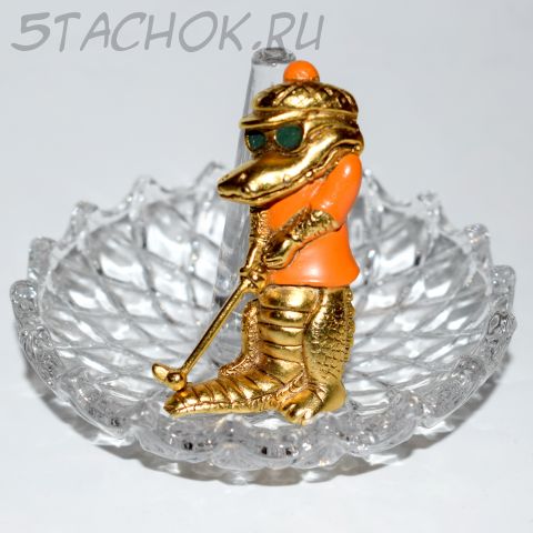 Брошь "Крокодил играет в гольф" цвет античного золота (Danecraft США)