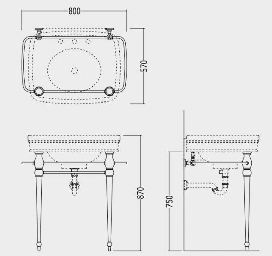 Консоль под раковину Devon&Devon Rose Console 80х57 схема 2