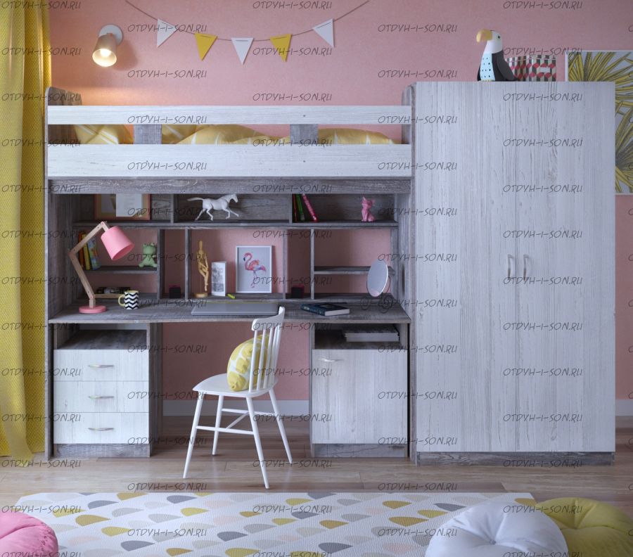 Кровать-чердак Юта с рабочей зоной