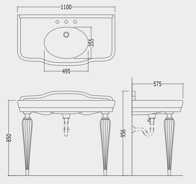 Тумба под раковину Devon&Devon Serenade Ceramic Console 110х57,5 схема 1